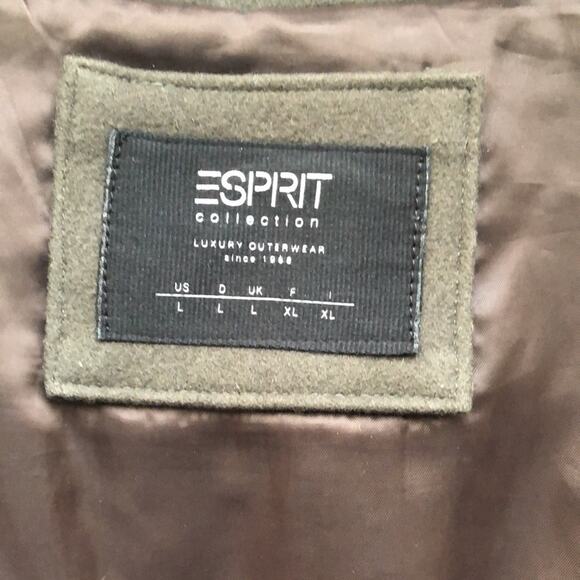 Esprit Olive Green Heavy Hooded Wool Blend Winter Coat - Picture 8 of 9